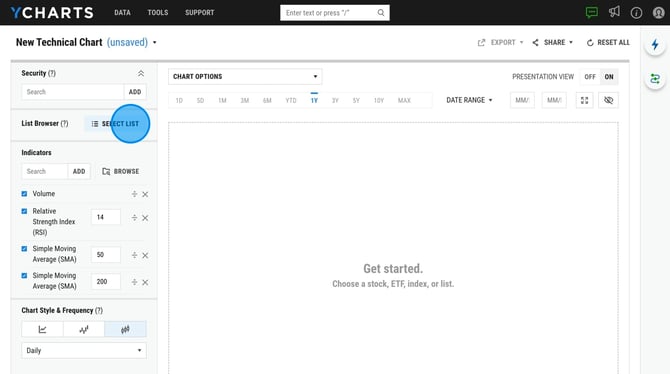 Add Stocks to a YCharts List - Step 1
