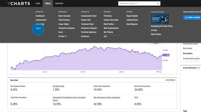Configuring Portfolio Drift Alerts and Notes in YCharts - Step 14