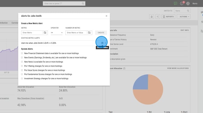 Configuring Portfolio Drift Alerts and Notes in YCharts - Step 8