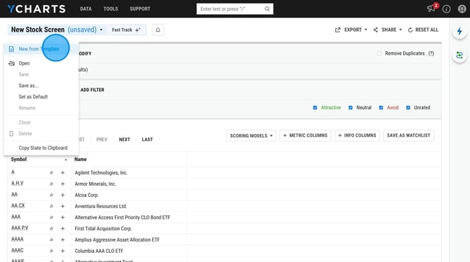 Create a Custom Stock Screen on YCharts - Step 0