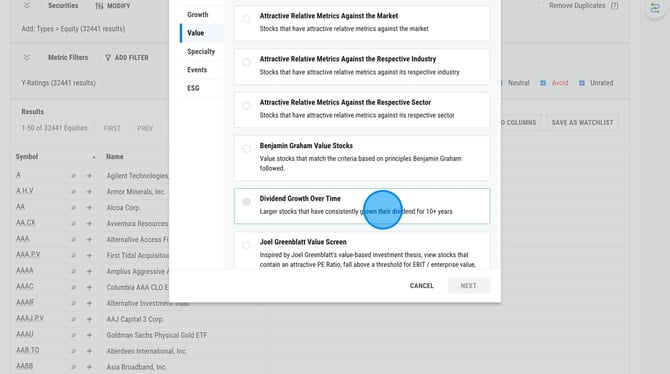 Create a Custom Stock Screen on YCharts - Step 1