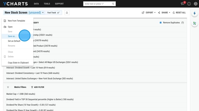 Create a Custom Stock Screen on YCharts - Step 6