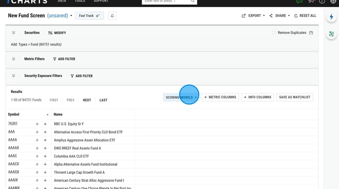 Create a New Mutual Fund and ETF Scoring Model on YCharts - Step 1