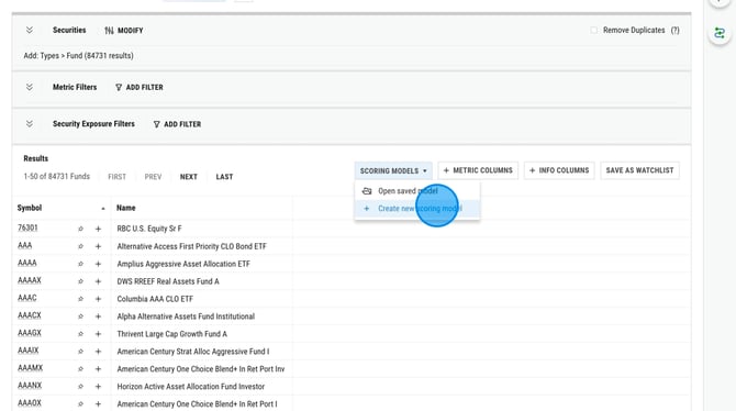 Create a New Mutual Fund and ETF Scoring Model on YCharts - Step 2