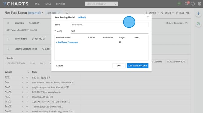 Create a New Mutual Fund and ETF Scoring Model on YCharts - Step 3