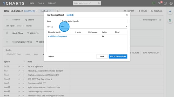 Create a New Mutual Fund and ETF Scoring Model on YCharts - Step 4