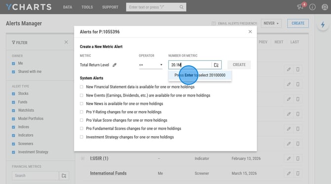 Create a Stock Alert on YCharts - Step 20