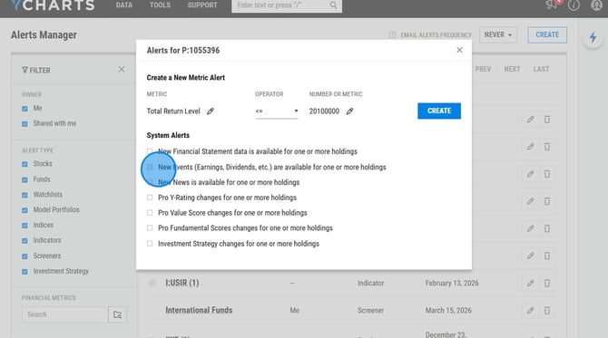 Create a Stock Alert on YCharts - Step 21