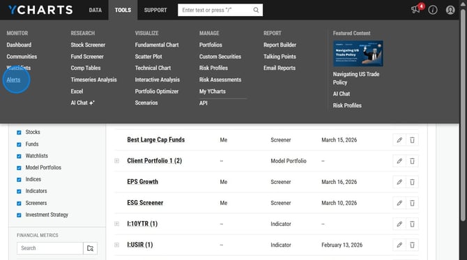 Create a Stock Alert on YCharts - Step 23