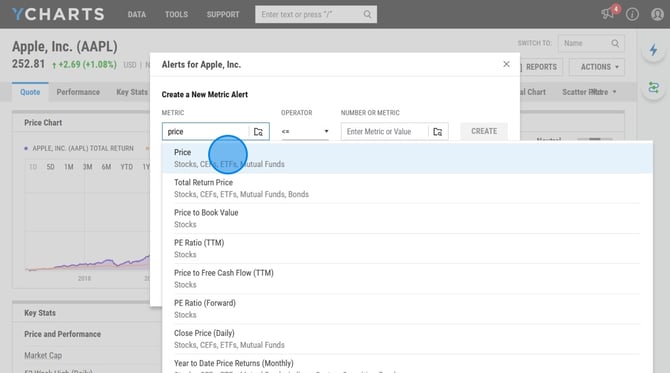 Create a Stock Alert on YCharts - Step 4