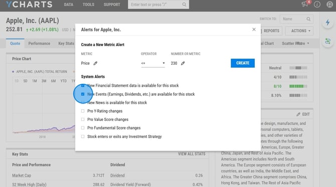 Create a Stock Alert on YCharts - Step 9