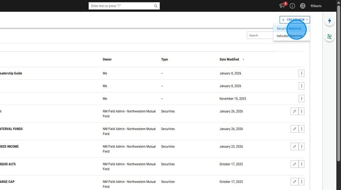 Create and Download a Security Watchlist on YCharts - Step 3