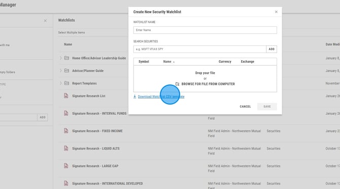 Create and Download a Security Watchlist on YCharts - Step 4