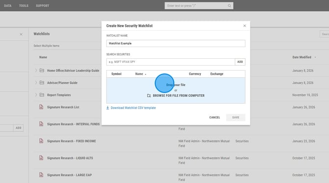 Create and Download a Security Watchlist on YCharts - Step 6