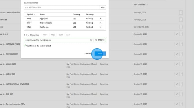 Create and Download a Security Watchlist on YCharts - Step 7