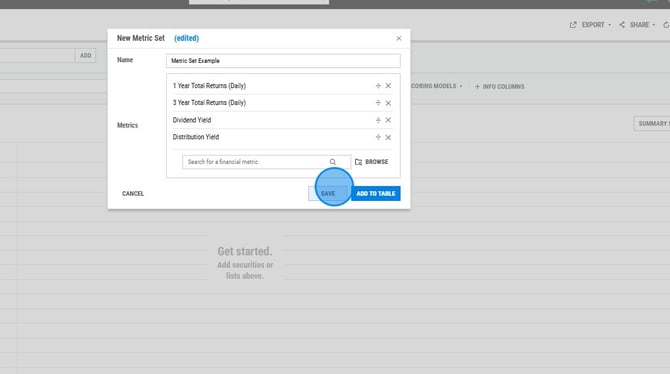 Creating and Sharing Custom Metric Sets in YCharts - Step 4