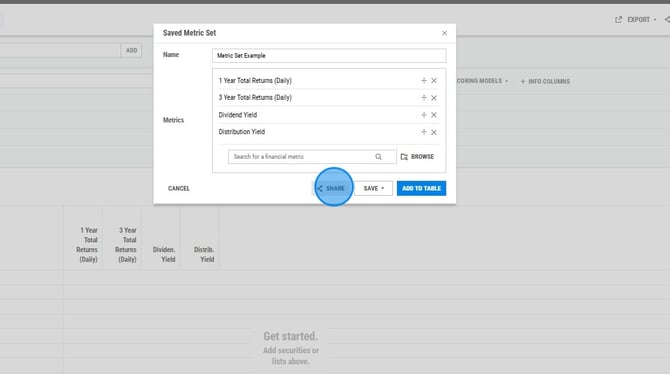 Creating and Sharing Custom Metric Sets in YCharts - Step 8