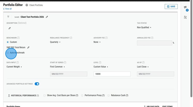 How To Configure And Save Auto-Benchmark Portfolio Settings - Step 1
