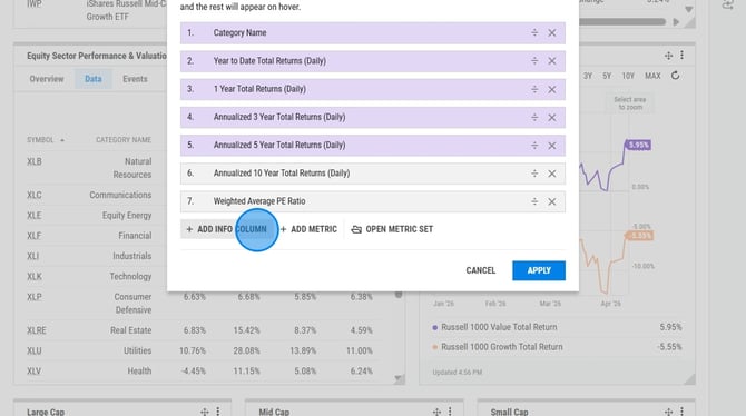 How to Add Information Columns to YCharts Dashboards - Step 4
