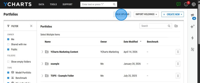 How to Bulk Upload Portfolios on YCharts - Step 1