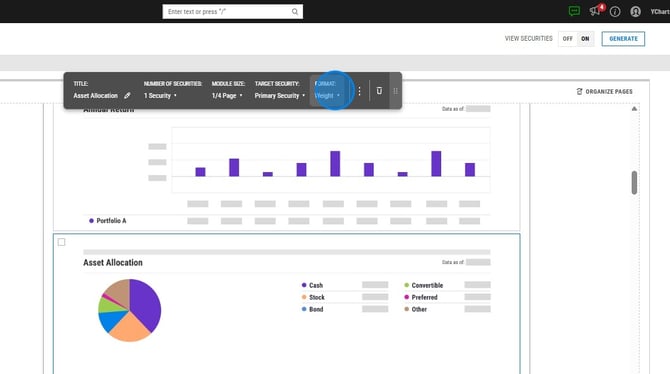 How to Change a Reports Weight to Dollars on Ycharts - Step 1