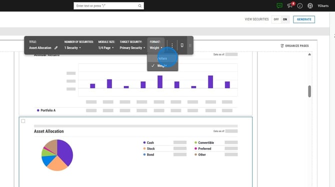 How to Change a Reports Weight to Dollars on Ycharts - Step 2