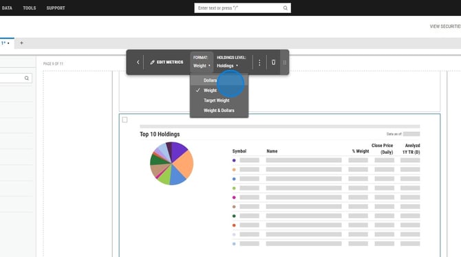 How to Change a Reports Weight to Dollars on Ycharts - Step 6