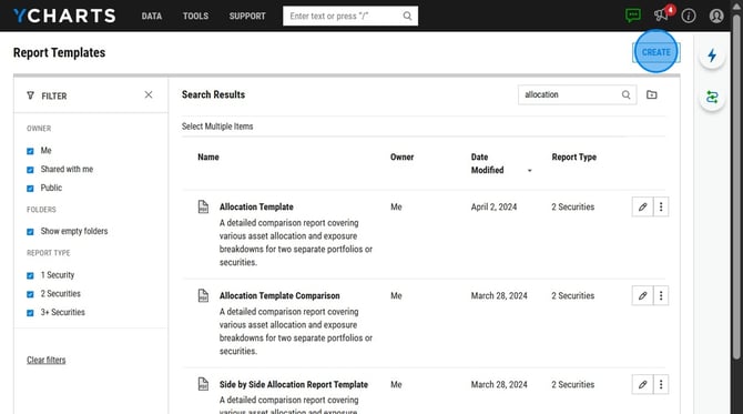 How to Create a Comparison Report of Two Securities on YCharts - Step 3