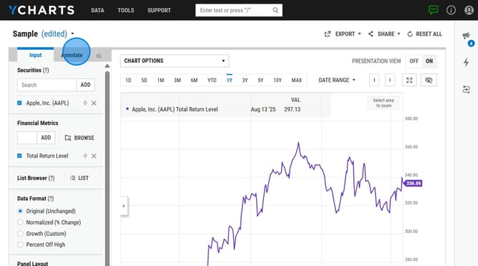 How to Customize YCharts Data Annotations and Chart Types - Step 5