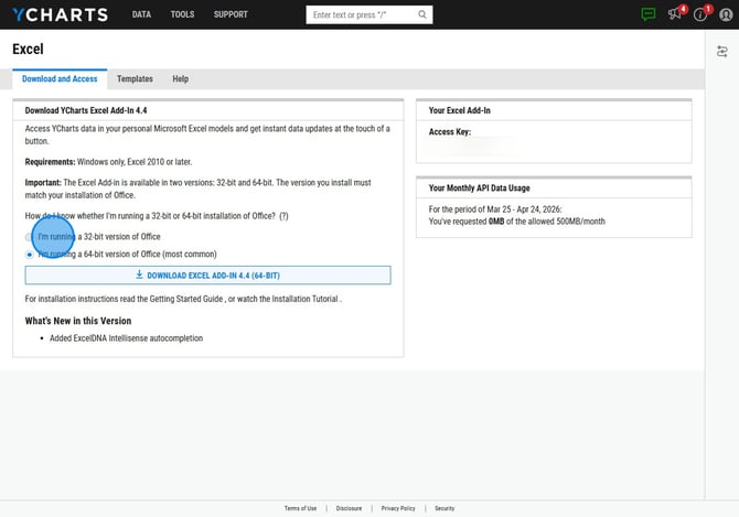 How to Download the YCharts Excel Add-In - Step 1