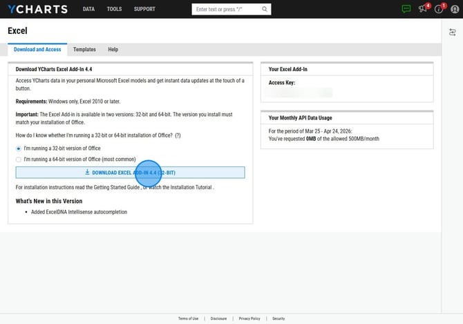 How to Download the YCharts Excel Add-In - Step 2