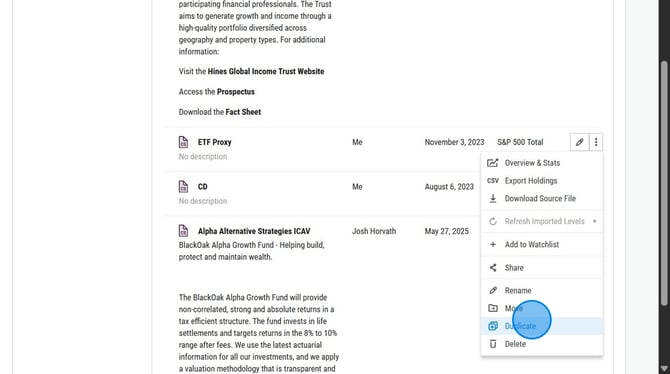 How to Duplicate a Custom Security on YCharts - Step 2
