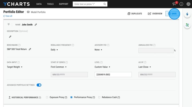 How to Edit a Model Portfolios Performance Proxy on YCharts - Step 11