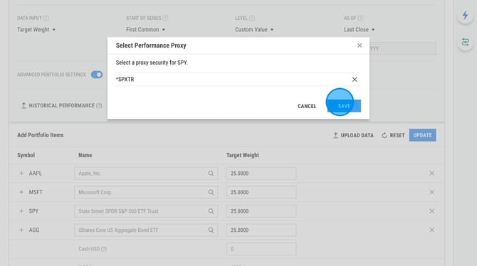 How to Edit a Model Portfolios Performance Proxy on YCharts - Step 9