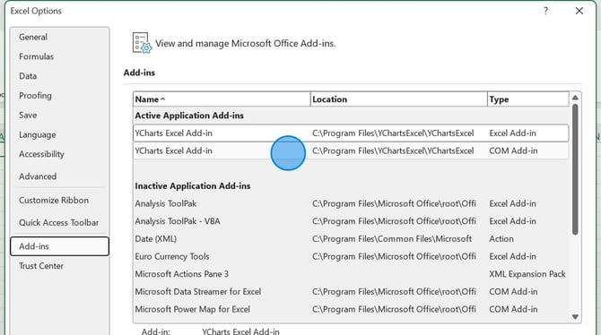 How to Enable the YCharts Excel Add-in - Step 3