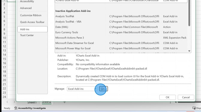 How to Enable the YCharts Excel Add-in - Step 4