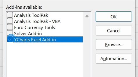 How to Enable the YCharts Excel Add-in - Step 5
