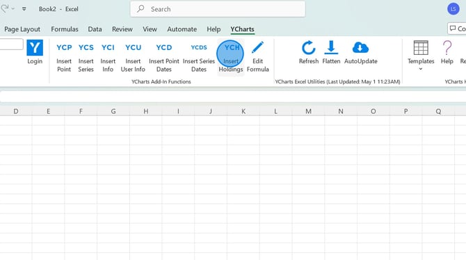 How to Insert Holdings Using Excel Function Arguments - Step 1