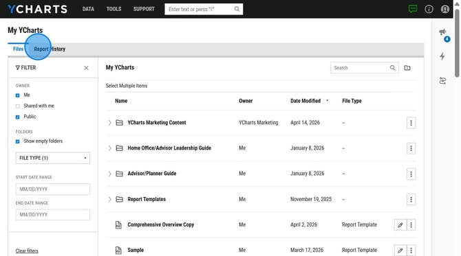 How to Regenerate an Existing YCharts Report - Step 2