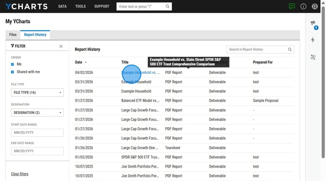 How to Regenerate an Existing YCharts Report - Step 4