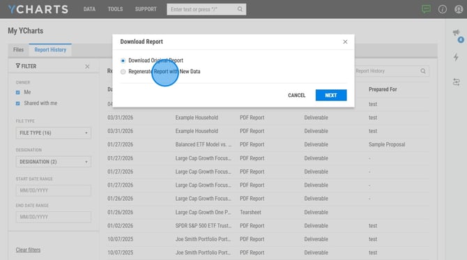 How to Regenerate an Existing YCharts Report - Step 5