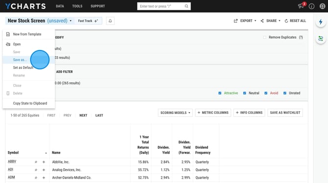 How to Save Your Custom Stock Screen on YCharts - Step 7