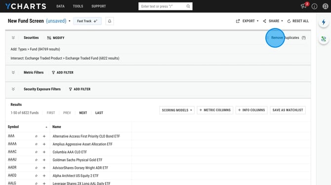 How to Save a Custom Mutual Fund and ETF Screen on YCharts - Step 2