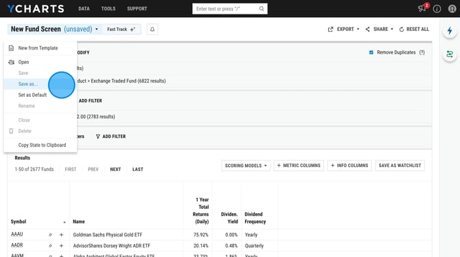 How to Save a Custom Mutual Fund and ETF Screen on YCharts - Step 8