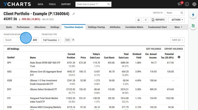 How to Save a Full Transition in YCharts - Step 1