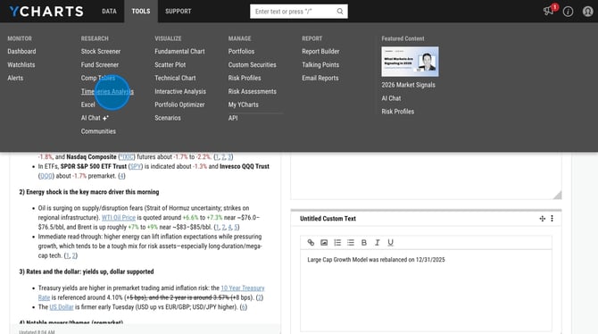 How to Save a Timeseries Analysis Chart on YCharts - Step 1