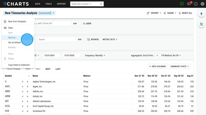 How to Save a Timeseries Analysis Chart on YCharts - Step 6