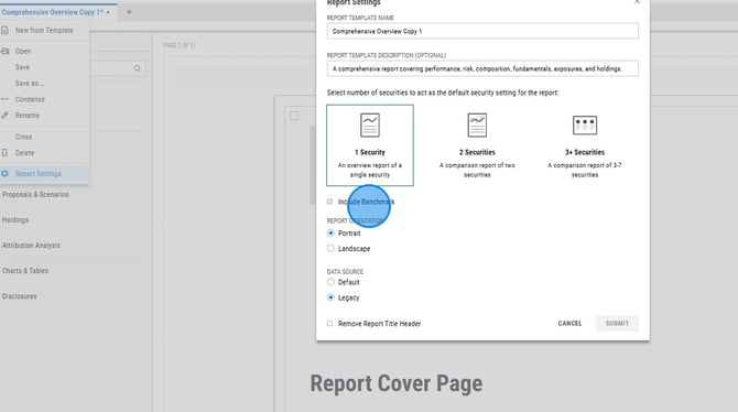 Include Benchmark in YCharts PDF Reports - Step 1