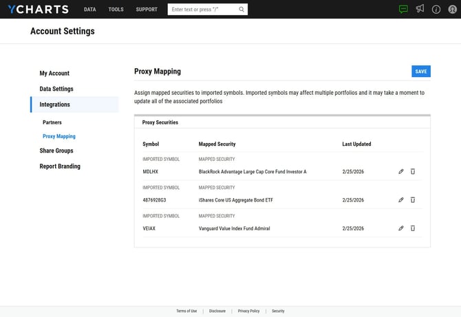 Map Securities to Imported Symbols in YCharts - Step 3