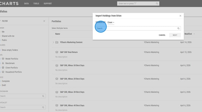 Navigating To Client Household Portfolio In Orion - Step 1